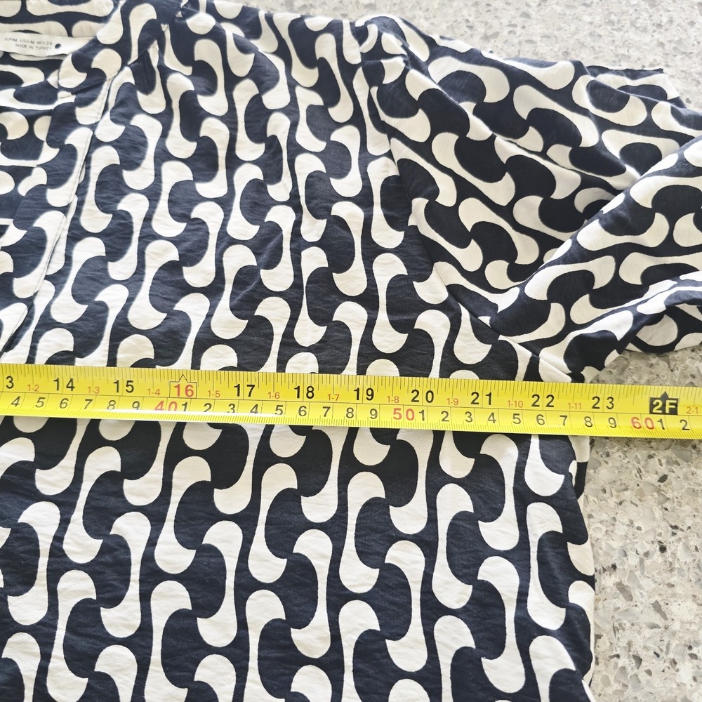 ZARA The Paula Dress Black / Ivory Geometric‎ Print Sz Medium Long Sleeves.D111 - Picture 5 of 14